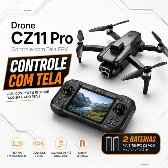 Drone CZ11 TELA NO CONTROLE Pro Brushless com Controle Tela FPV 2 Baterias Câmera Dupla Fluxo Óptico Dobrável APP