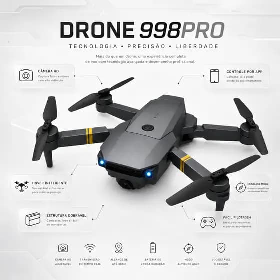 Drone E99 PRO Dobrável Câmera HD WiFi FPV Controle APP RC 2 Baterias Headless Hover 360° Drona infantil