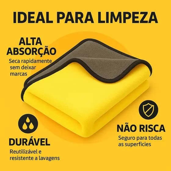 Pano de Microfibra 30x40cm 600GSM Premium Dupla Face – Flanela Para Limpeza de Carro e Moto