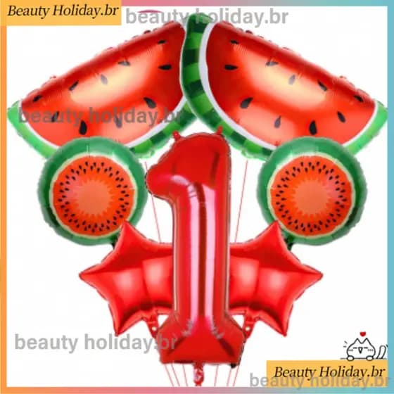 7pcs/set Decorações Da Festa Melancia Para O Primeiro Aniversário , Um Em Balão De Melão , Número 1 , Balões De 1o Das C