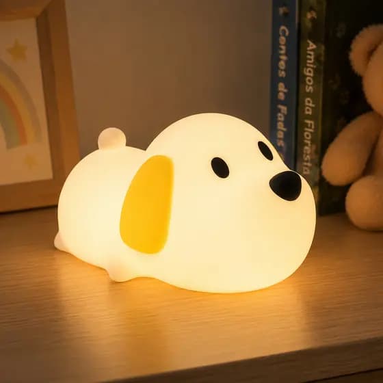 Luminária Abajur Infantil Cachorrinho Led Silicone Touch Sem Fio Recarregável USB Paylow