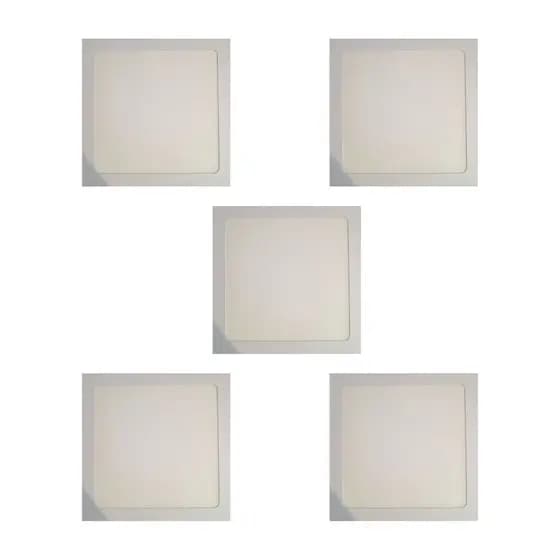 Kit 5 Paineis Led Embutir Plafon Quadrado Slim 18W 4000K 1200 Lúmens Pix Luz Branca Neutra Suave Bivolt Aluminio 22x22