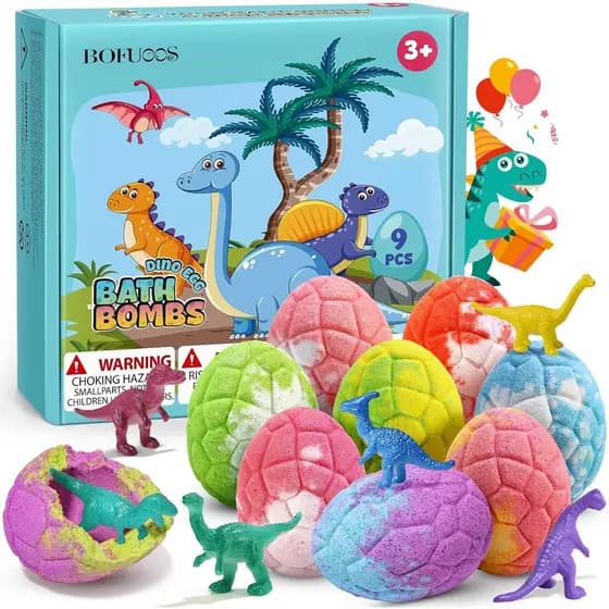 Bombas de Banho de Dinossauro para Crianças com Surpresa Dentro, Presentes de Aniversário para Crianças, Pacote com 9 Bo