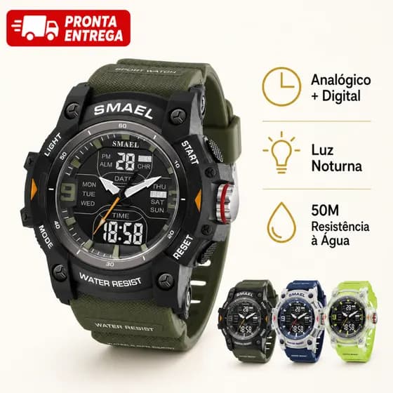 Relógio Masculino Esportivo Analógico Digital 50M Resistência à Água Luz Noturna Cronômetro Alarme Presente Masculino