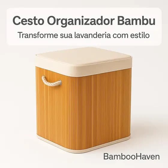 Cesto Organizador Bambu 70L Para Roupa Suja Lavanderia