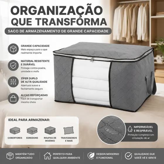 Kit 3 Sacos de Armazenamento Organizador de Guarda-Roupa Para Roupas Viagem Anti Poeira e Umidade Dobrável Multiuso