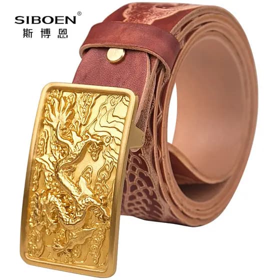 Sporne cinto masculino de couro genuíno primeira camada de couro moda dragão padrão cinto durável fivela de cobre cinto