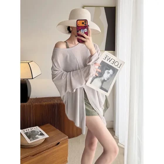 2026 blusa solta para meninas ligeiramente gorda, maiô feminino dividido de três peças, protetor solar de manga comprida