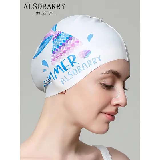 Touca de natação de cabelo longo grande com proteção de ouvido de Silicone de alto valor, confortável, não aglomerando a