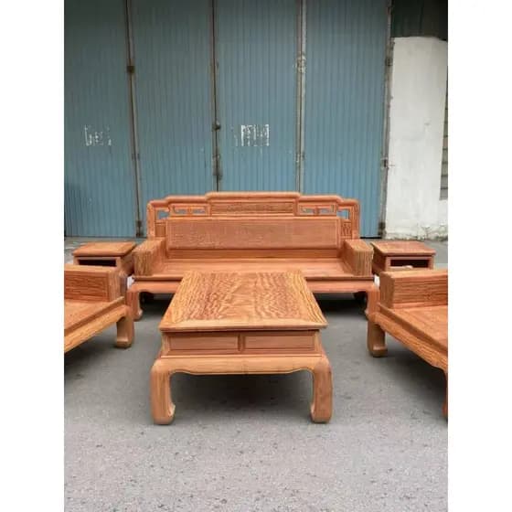 Cor nacional Tianxiang 11.3 sofá conjunto de seis peças grande fruta vermelho sândalo ondulação de água flor birmanesa c