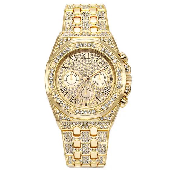 Relógio de pulso de quartzo moderno e elegante, com pulseira de aço e design de céu estrelado, incrustado de diamantes,