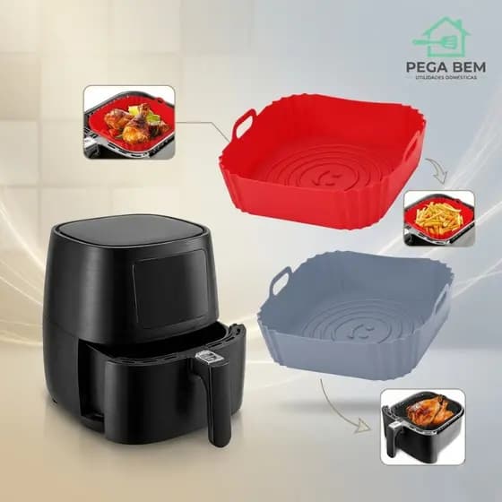 Kit 02 Formas de Silicone Quadrada Assadeira Air Fryer e Forno Forma para Fritadeira Elétrica com Alça