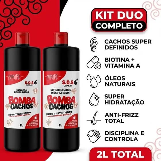 Kit shampoo 1lt+ condicionador 1lt da Bomba cachos e definição e volumizador