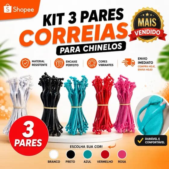 KIT 3 Pares Tiras Peroladas Silm correias para chinelo - Cabresto Tira Correia Alça para Chinelo Slim Feminina unissex