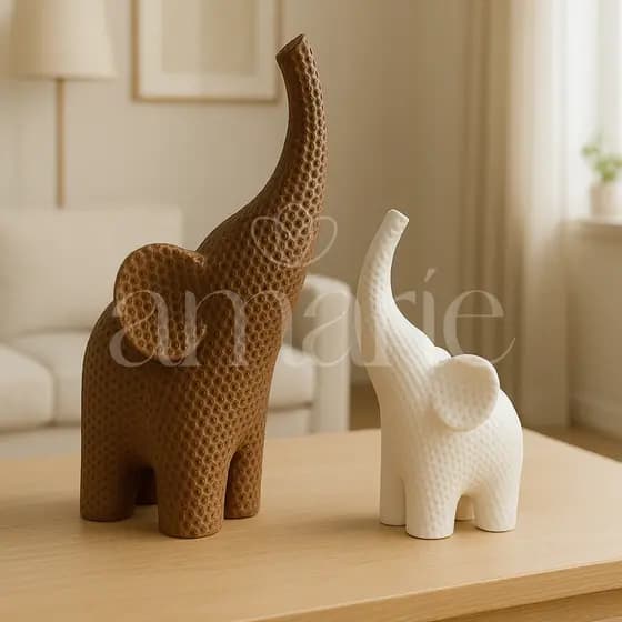 Elefantes Decorativos Família – Design Moderno Efeito Crochê | Decoração Sala, Quarto e Escritório| Presente Especial