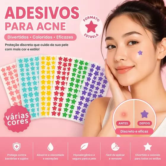 Acnezil Kit 160-640 Remendos Hidrocolóide Anti Acne, Adesivos Estrelas Coloridos para Tratamento de Espinhas Faciais