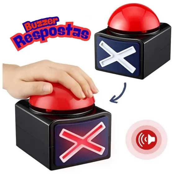 Kit 2 Buzzers Respostas Interativos c/ Luz & Som – Estilo Passa ou Repassa | Jogos Quiz Família