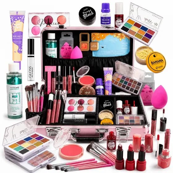 KIT MAQUIAGEM COMPLETA Feminina Profissional Paleta de Sombras Batom Gloss Cílios Máscara Lápis Pó Banana