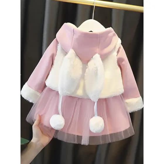 Meninas outono inverno forro de lã terno vestido moda crianças vestido de princesa vestido de bebê 1-3 anos de idade ves