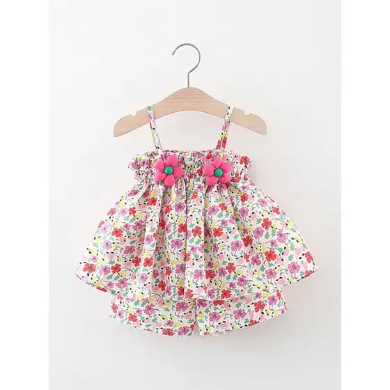 Bebê estilingue vestido terno verão menina terno de duas peças roupas de bebê crianças vestido de princesa menina crianç