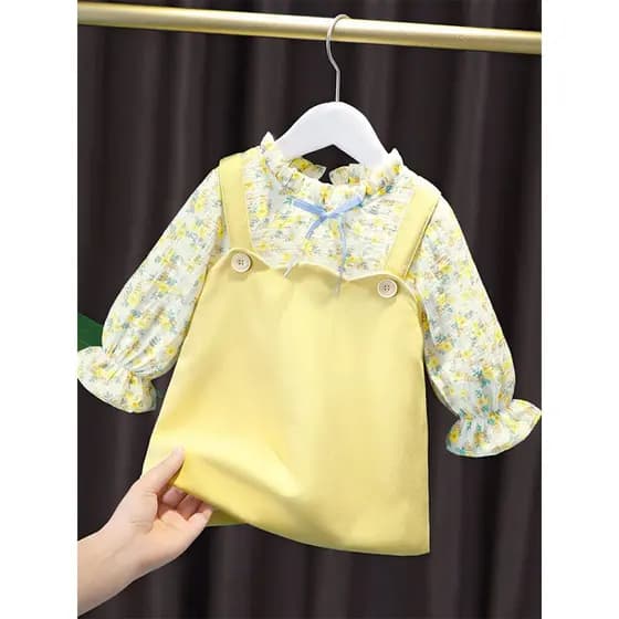 Meninas vestido de outono estilo ocidental crianças vestido Floral outono bebê início do outono roupas um ano de idade v