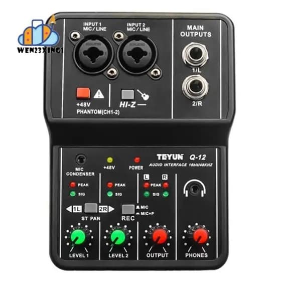 TEYUN Q-12 Placa De Som Mixer Console Interface De Sistema De Desktop Estéreo De 4 Canais Para Computador De Potência 48