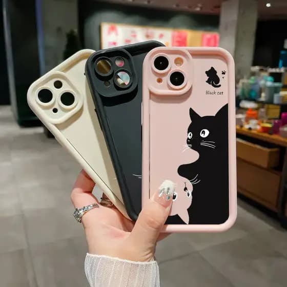 Capinha Capa Gatinho fofo para iPhone 13 11 12 14 XR 15 16 17 Pro Max Plus Silicone Anti-impacto