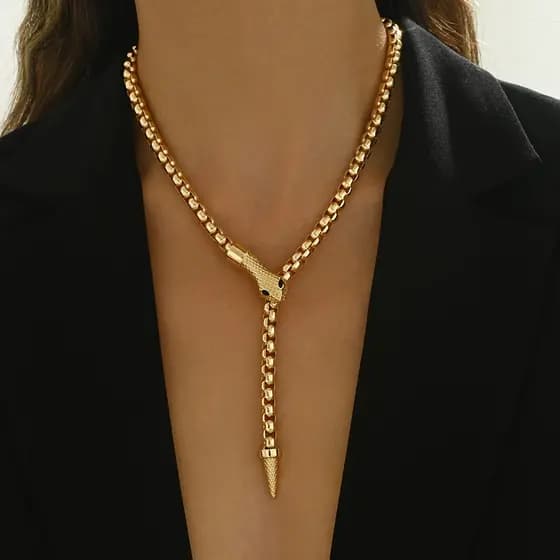 Colar de cobra dourado em formato de Y, corrente para suéter, corrente para clavícula, design exagerado, novidades de An