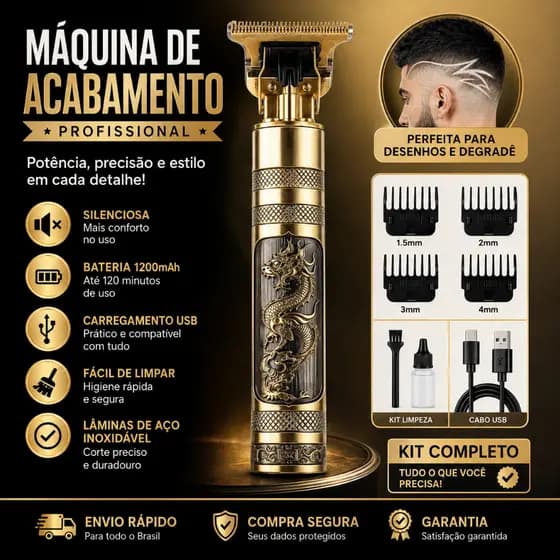 Aparador de Barba Profissional T9 Dragão Máquina de Acabamento Cabelo Recarregável USB
