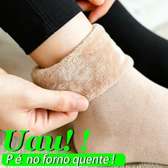 Meias de Inverno para Dormir | Resiste -30°C | Auto Aquecimento | Pelúcia Interna + Algodão | Estilo Coreano Preta/Nude