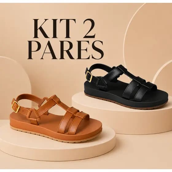 Kit 2 Pares Papete Feminina Plataforma Sandália Confortável Moderna Casual Tendência
