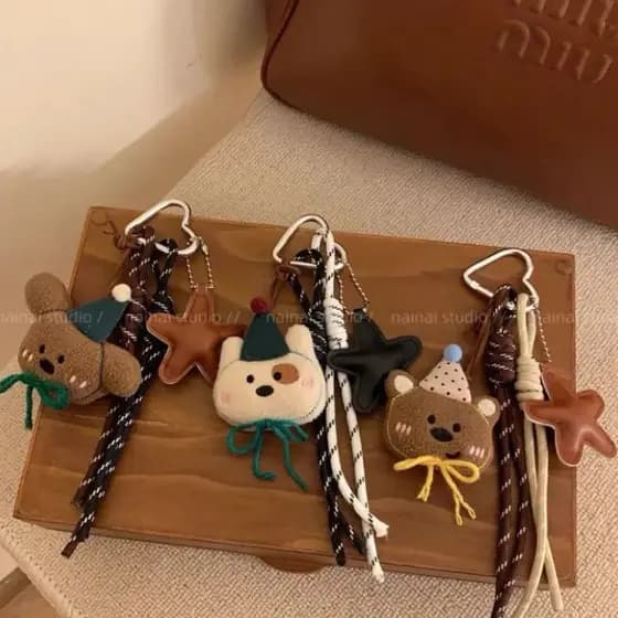 Bonito urso de pelúcia pingente corda de escalada mão corda dos desenhos animados boneca saco ornamentos carro chaveiro