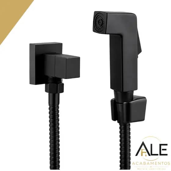 Ducha Higiênica Preta 1/4 de Volta ABS Engate Flexível Registro em Metal Banheiro e lavatório