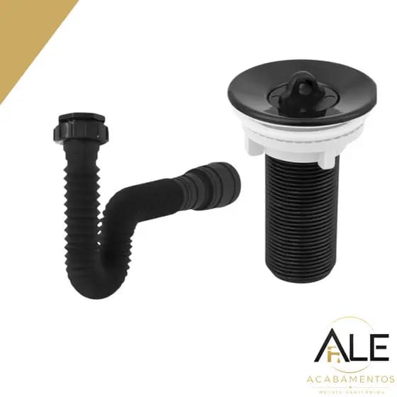 Kit Sifão Universal Preto + Valvula ABS Preto Banheiro e Lavatório