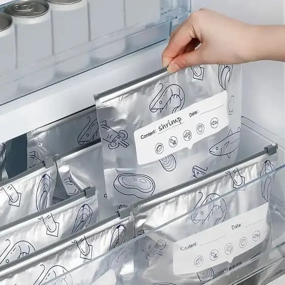 Sacos de armazenamento reutilizáveis de folha de alumínio com vedação, novos sacos de alimentos a vácuo com zíper reutil