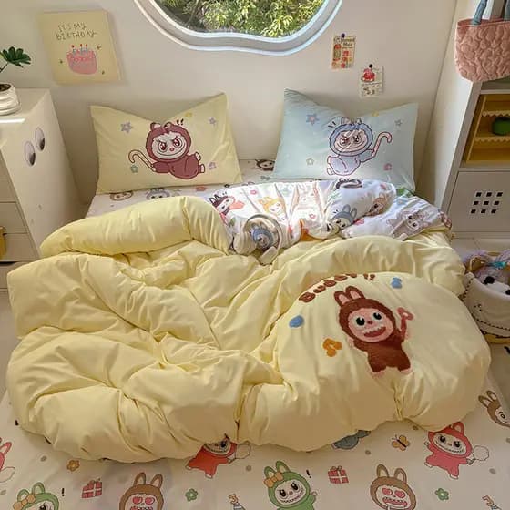 Pequena toalha fresca bordada pano cama conjunto de quatro peças não-algodão puro algodão dos desenhos animados bonito d
