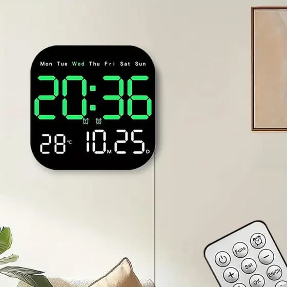 Relógio de Parede Digital Inteligente de Tela Grande para Sala de Estar com Controle Remoto, Relógio de Parede LED Alime