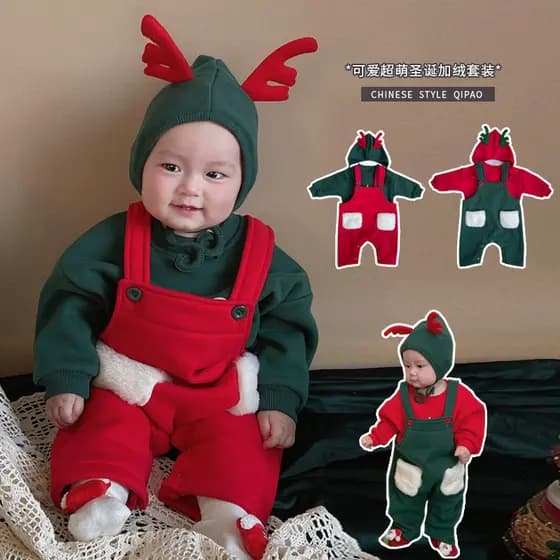 Super elegante bebê roupas de ano novo roupas de inverno bebê macacão de natal terno bonito super bonito forro de lã mac