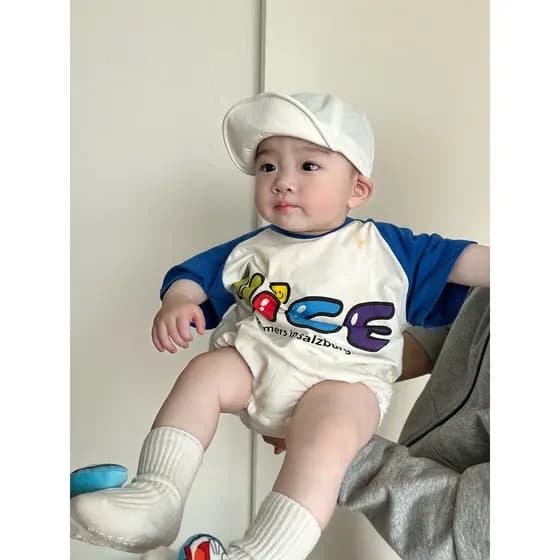 Roupas de bebê verão estilo fino roupas de bebê meninos roupas de verão letras moda versão coreana solto macacão de uma
