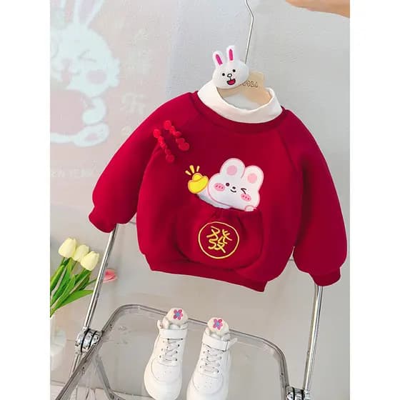 Meninas forro de lã moletom outono inverno roupas infantis roupas de ano novo topos bebê um ano de idade bebê menina rou