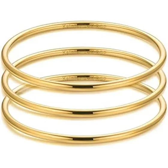 Kainier 3mm 14K Banhado A Ouro Pulseira De Aço Inoxidável Brilhante Empilhável Fina Redonda Para Mulheres Sólida Lisa Po
