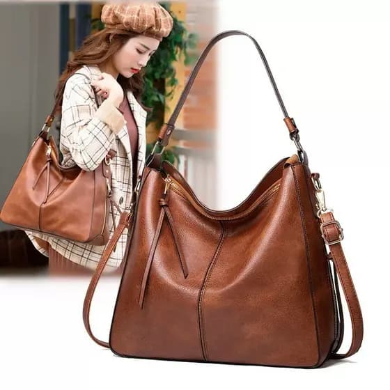 Bolsa de Ombro Feminina de Alta Qualidade em Couro PU com Grande Capacidade