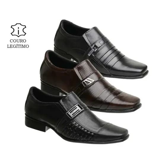 Kit 3 Pares Sapato Social Masculino Couro Legítimo Sola de Borracha Todo Costurado Resistente Envio Rapido Promoção