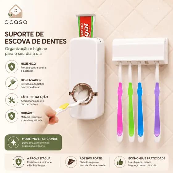 Dispenser Pasta De Dente Creme Dental Porta Escova Com Suporte Prático Econômico
