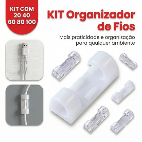 Kit Clips Fixador Organizador de Fios e Cabos Autoadesivo