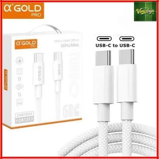 Cabo Tipo C- Tipo C Turbo 60W Carregamento super rápido original A’Gold Cabo PD Tipo c CB133 CB137