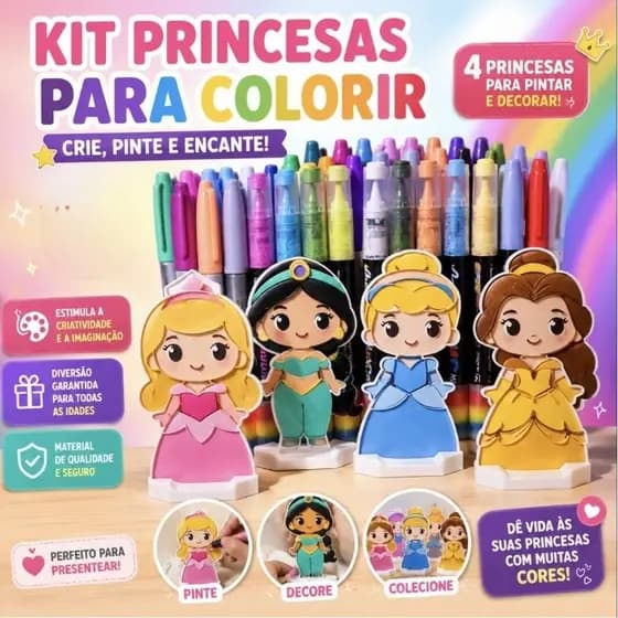 Kit para Colorir Princesas em Pinte Lave e Pinte Novamente Reutilizável Presente Infantil Criativo