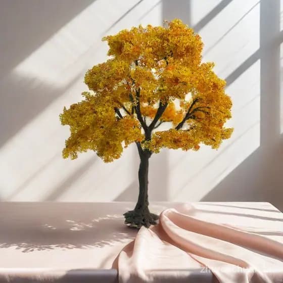 Modelo de mesa de areia, modelo de trem, árvore simulada, modelo de folha de ginkgo dourada, adereços e decorações de ce