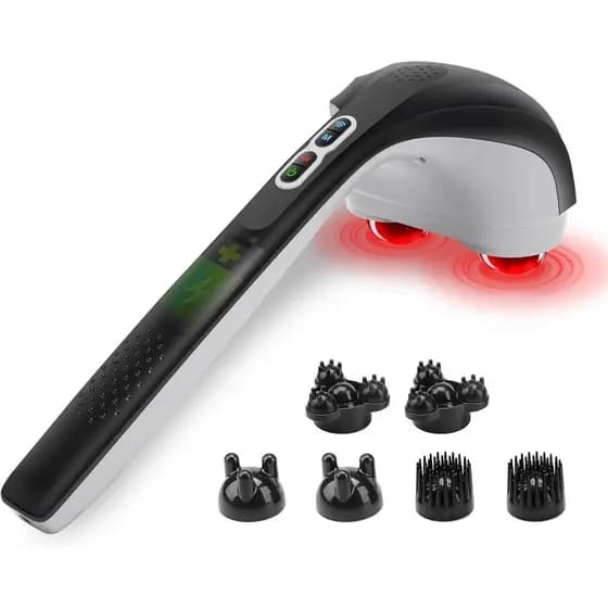 Massageador de Costas Sem Fio Snailax com Aquecimento, Massageador de Percussão para Tecidos Profundos, 3 Conjuntos de C