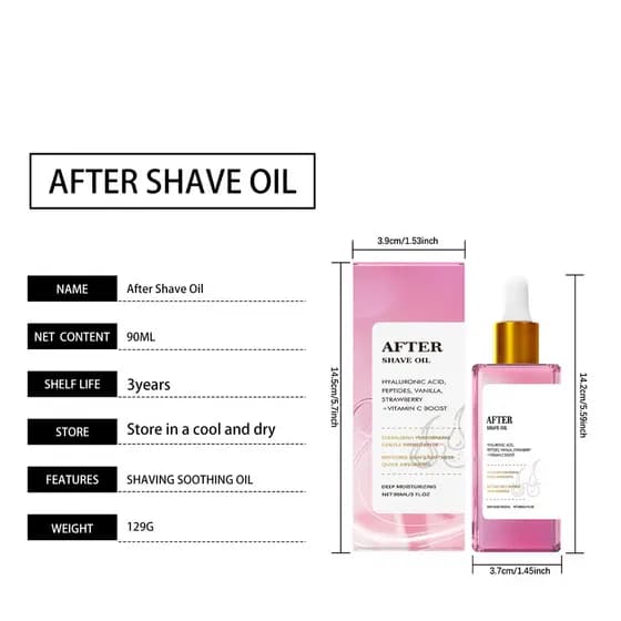 O Óleo Pós-Barba AMZ (Aroma de Morango) é suave para a pele, retém a umidade e proporciona um acabamento suave e hidrata